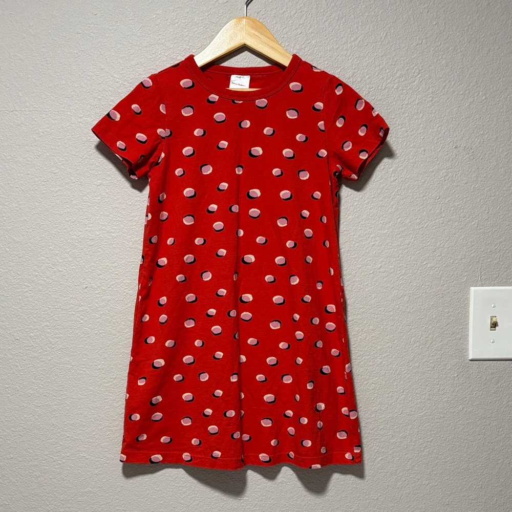 Hanna Andersson Red T-Shirt Dress with White Polka Dots Spots Size 8